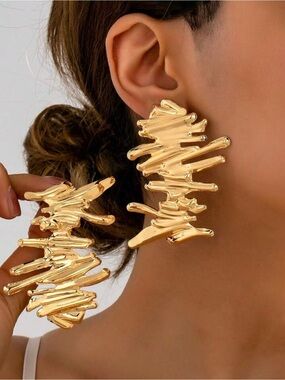 Gold Statement Sculptural Drop Earrings - Women Jewelry